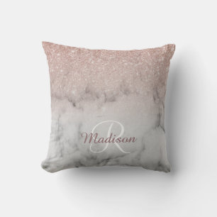 Rose Gold Glitter Ombre Monogram-marmor Kudde
