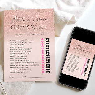 Rose gold glitter ombre rosa gissning Bröllopsspel Inbjudningar