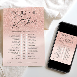 Rose gold glitter ombre rosa snarare Bröllopsspel Inbjudningar