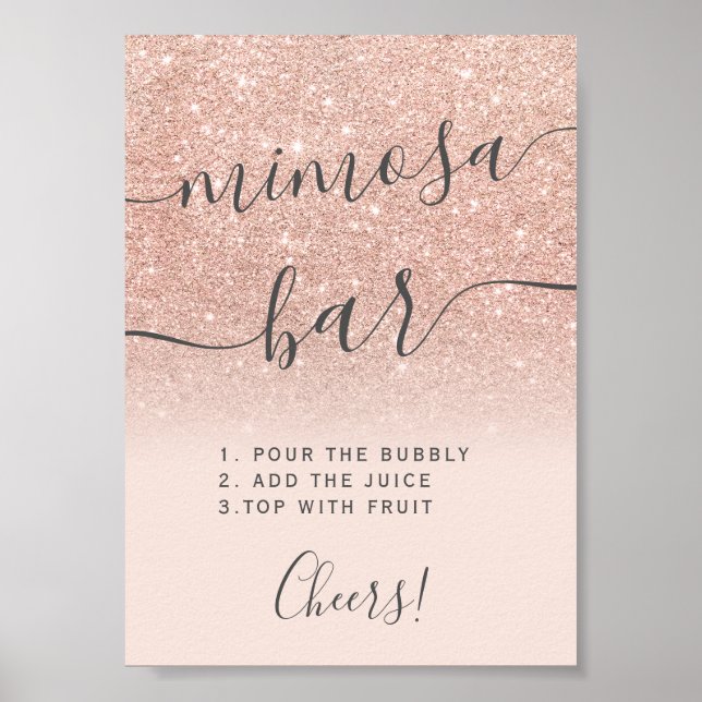 Rose gold glitter ombre rosé mimosabar poster (Framsidan)
