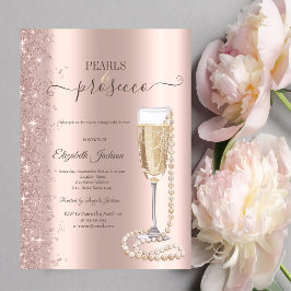 Rose Gold Glitter Pärlor & Prosecco Bröllopsdusch Inbjudningar