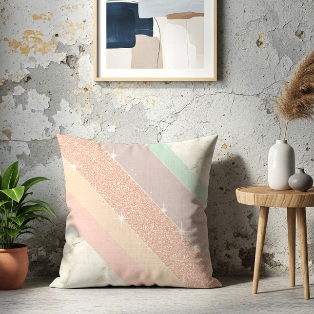 Rose Gold Glitter Pastel Marble Diagonal Stripes Kudde (Skapare uppladdad)