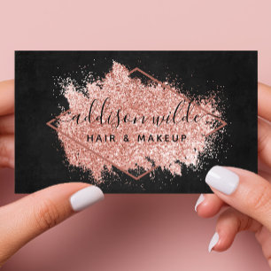 Rose Gold Glitter Penseldrag Svart Geometrisk Visitkort