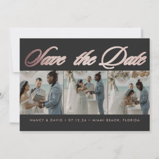 Rose Gold Glitter Photo Collage Beach Wedding Spara Datumet