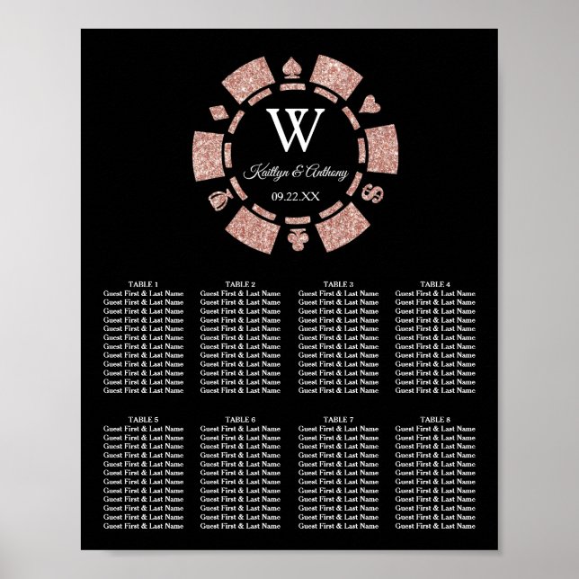 Rose Gold Glitter Poker Chip Casino Bröllop Poster (Framsidan)
