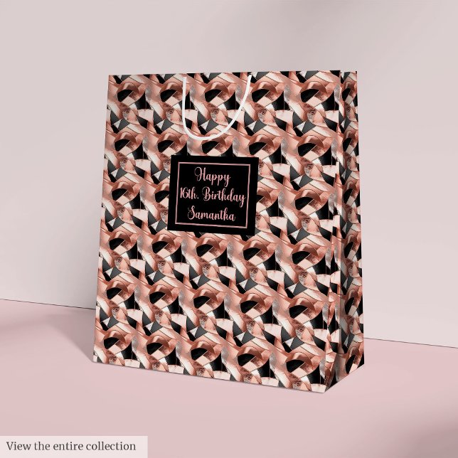 Rose Gold Glitter Presentpåse Lux Födelsedagsminne (Rose Gold Glitter Gift Bag Lux Birthday Keepsake)