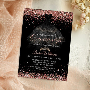 Rose Gold Glitter Princess Quinceañera Födelsedag Inbjudningar