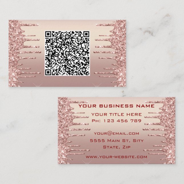 Rose Gold Glitter QR-kod Exempel på visitkort (Fram/baksida)