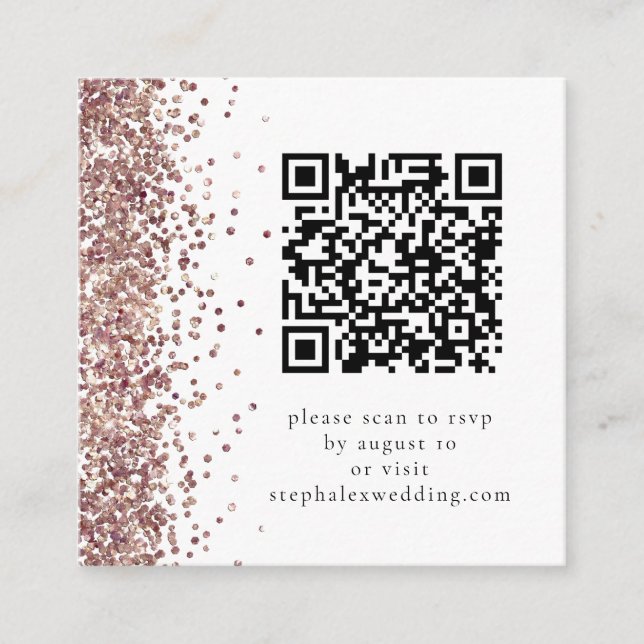 Rose Gold Glitter QR-kod RSVP Bröllop Tilläggskort (Framsida)