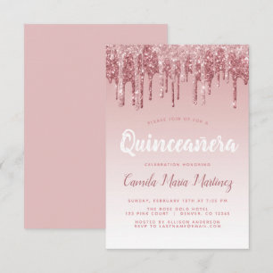 Rose Gold Glitter Quinceanera Firande Inbjudningar