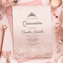 Rose Gold Glitter Quinceañera Inbjudningskort