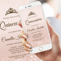 Rose Gold Glitter Quinceañera Mobil Inbjudan