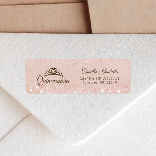 Rose Gold Glitter Quinceañera Returadress Etikett