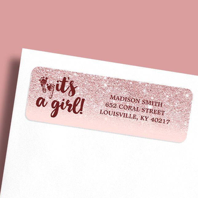 Rose Gold Glitter Röda Rosa Nyans Det Är En Flicka Returadress Etikett (Skapare uppladdad)