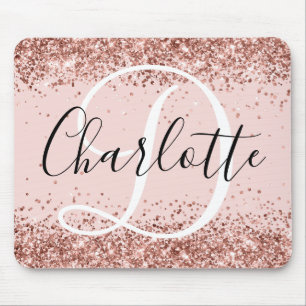 Rose Gold Glitter Rodnad Svart och Vit Monogram Musmatta