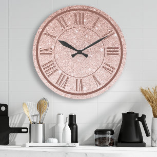 Rose Gold Glitter Romersk Siffra Gnistrande Femini Stor Klocka