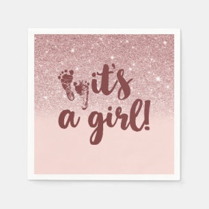 Rose Gold Glitter Rosa It's A Girl Baby Shower Pappersservett