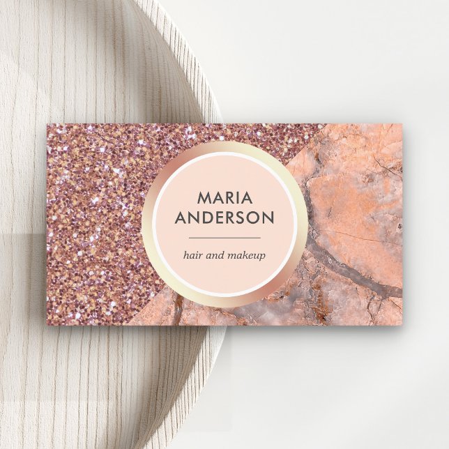 Rose Gold Glitter Rosa Marmor Salong Makeup Artist Visitkort (Skapare uppladdad)