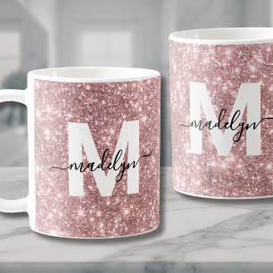 Rose Gold Glitter Rosa Monogram Kaffemugg