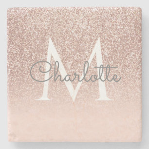Rose Gold Glitter Rosa Monogram Stenunderlägg