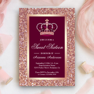 Rose Gold Glitter Rosa Prinsessa Sweet Sixteen Inbjudningar