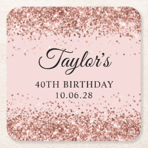 Rose Gold Glitter Rouge 40-årsdag Underlägg Papper Kvadrat