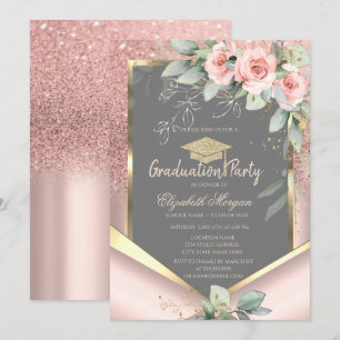 Rose Gold Glitter Rouge Roser Examen Inbjudningar