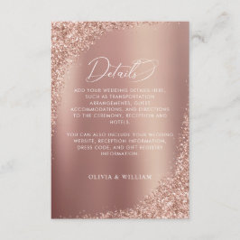 Rose Gold Glitter Script Bröllopsdetaljer Tilläggskort