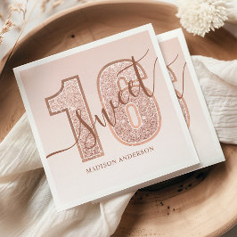 Rose Gold Glitter Script Sweet 16 Födelsedag Pappersservett