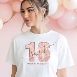 Rose Gold Glitter Script Sweet 16 Födelsedag T Shirt