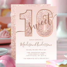 Rose Gold Glitter Script Sweet 16 Födelsedagsfest
