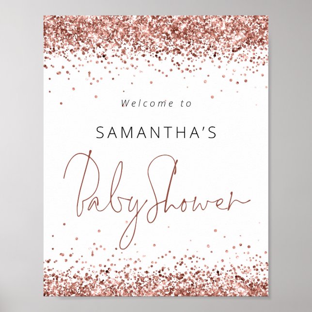 Rose Gold Glitter Script Välkommen till Baby Showe Poster (Framsidan)