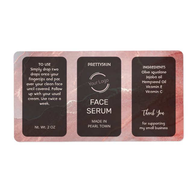 Rose Gold Glitter Serum Etikett Fraktsedel (Framsidan)