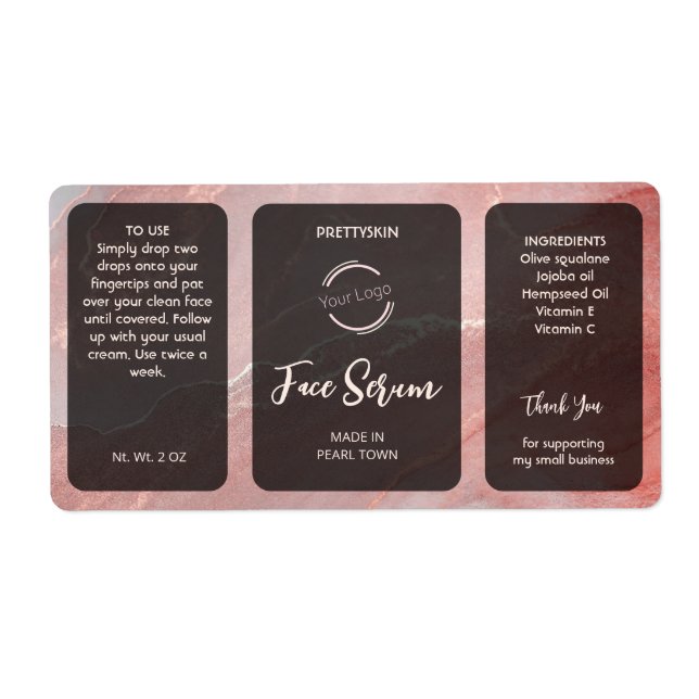 Rose Gold Glitter Serum Etikett Fraktsedel (Framsidan)