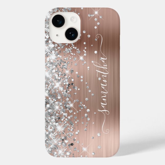Rose Gold Glitter Silver Glam Girlaktig Signatur (Baksida)