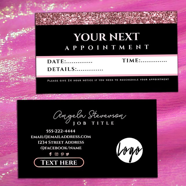 Rose Gold Glitter Skönhetssalong applikationskort Visitkort (Rose Gold Glitter Beauty Salon appointment card #zazzlemade #yournextappointment #luxuryappointment)