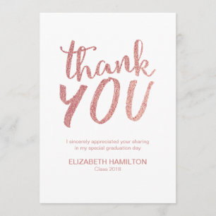 Rose Gold Glitter Snygg Script Avslutning Tack Kort