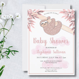 Rose Gold Glitter Söt Baby Flicka Dov Baby Shower Inbjudningar