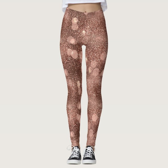 Rose Gold Glitter Sparkle Luxury Pattern Leggings (Framsida)