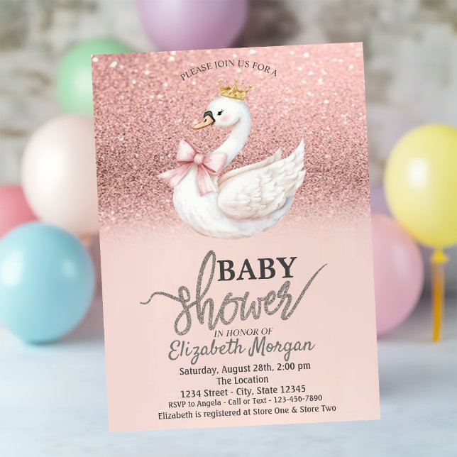 Rose Gold Glitter, Svankrans Baby Shower  Inbjudningar (Skapare uppladdad)
