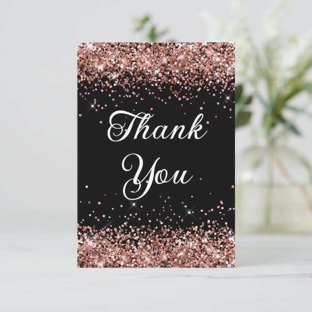 Rose Gold Glitter Svart 40-årsdag Tack Kort (Stående Fram)