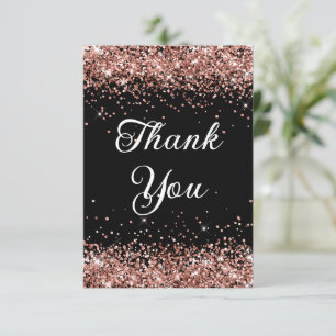 Rose Gold Glitter Svart 40-årsdag Tack Kort
