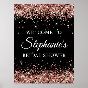 Rose Gold Glitter Svart Bröllopsdusch Välkommen Poster