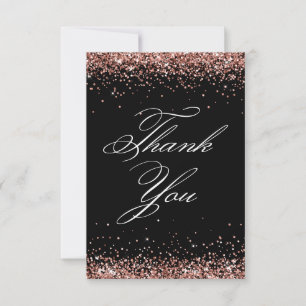 Rose Gold Glitter Svart Elegant 40-årsfirande Tack Kort