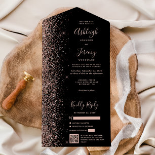 Rose Gold Glitter Svart QR-kod Bröllop