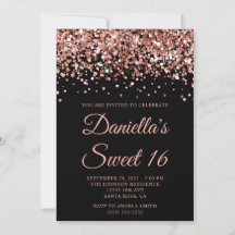 Rose Gold Glitter Svart Sweet 16