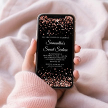 Rose Gold Glitter Svart Sweet Sixteen