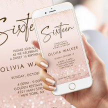 Rose Gold Glitter Sweet 16 Födelsedags Mobil Inbju