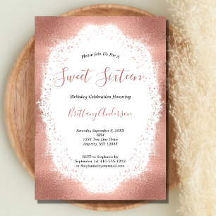 Rose Gold Glitter Sweet Sixteen 16 Födelsedag Inbjudningar