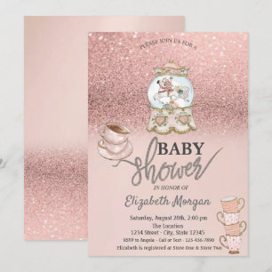 Rose Gold Glitter Tea Party Baby Shower Inbjudningar